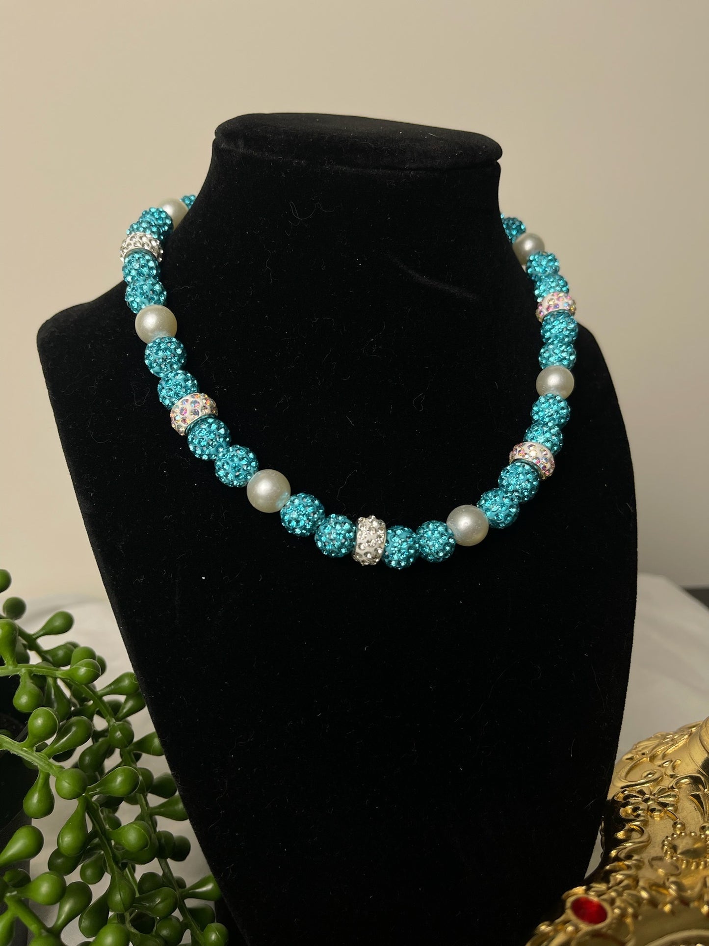 Crystal Blue Shamballa Disco Necklace